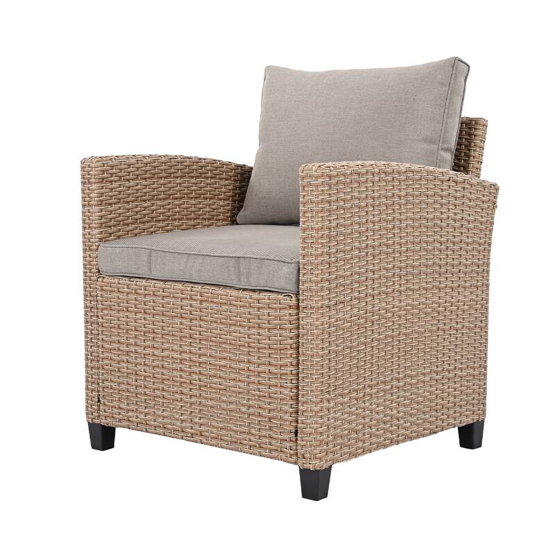 6-Piece Outdoor Patio Rattan Sofa Set with Dining Table, Chair, and Stools