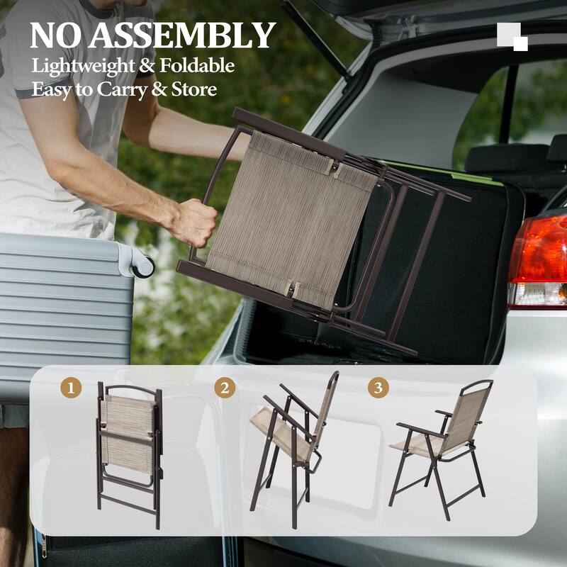 Outdoor 5-piece Patio Dining Set Folding Chairs and Glass Table with Umbrella Hole - See the specifications