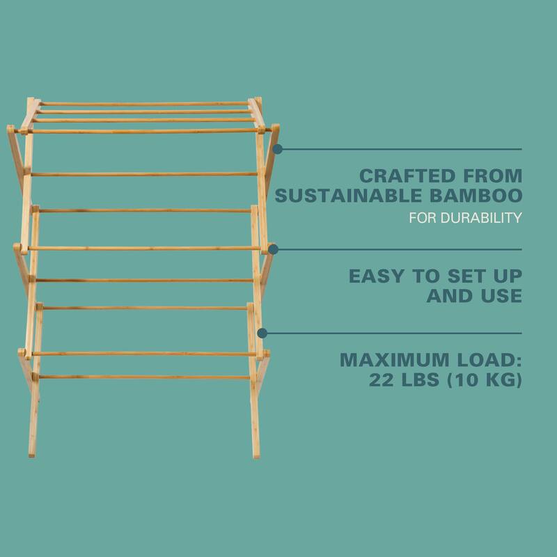 Gibson Home Foldable Bamboo Drying Rack for Clothes & Towels - 2-Tier Collapsible Laundry Drying Rack for Indoor & Outdoor Use