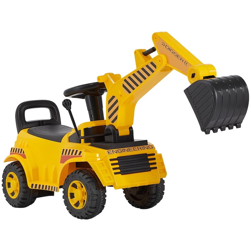 Toddler Ride-On Excavator Car with Helmet and Music, Yellow - 42.1 x 11.4 x 21.3 in