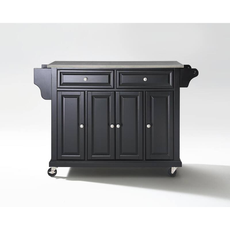 Full Size Kitchen Cart with Stainless Steel Top - Mobile Island with Tiered Shelf & Storage