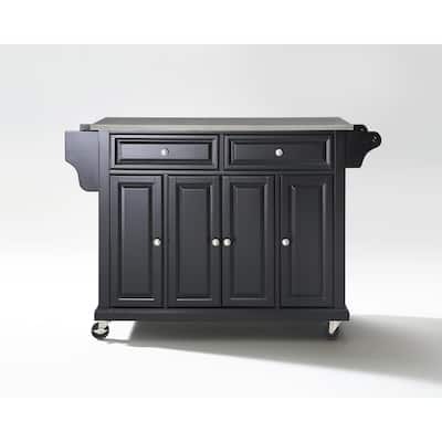Full Size Kitchen Cart with Stainless Steel Top - Mobile Island with Tiered Shelf & Storage