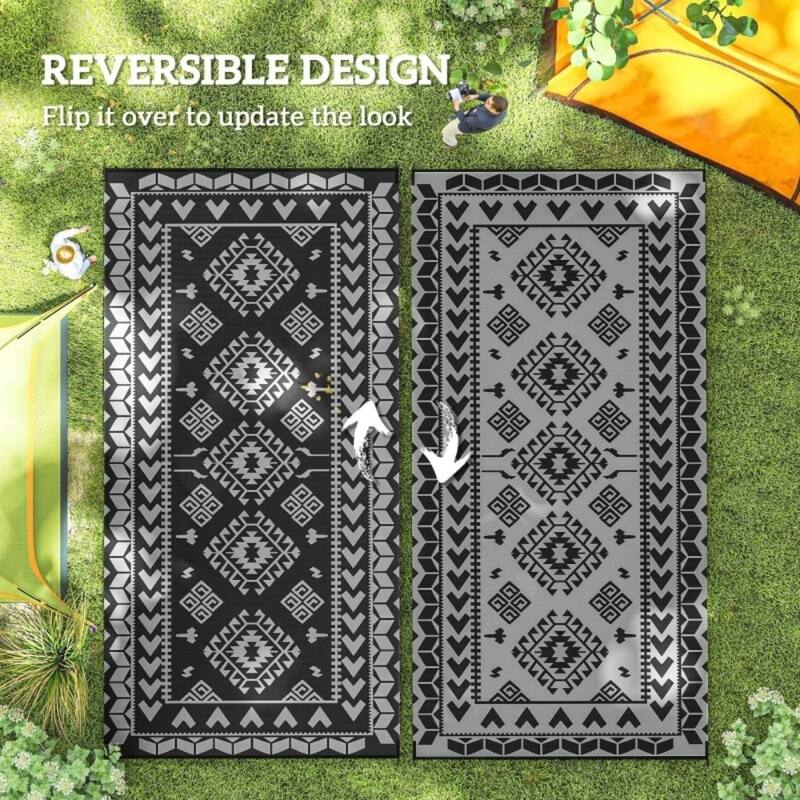 Reversible Outdoor Rug Rhombus Patchwork, UV-Protected, Foldable & Portable Polypropylene Mat - 215.7" L x 107.9" W