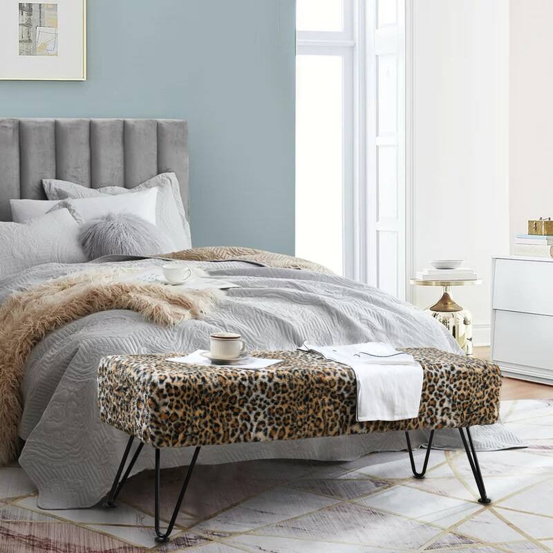 Home Soft Things Animal Pattern Ottoman Bench with Black Metal Legs