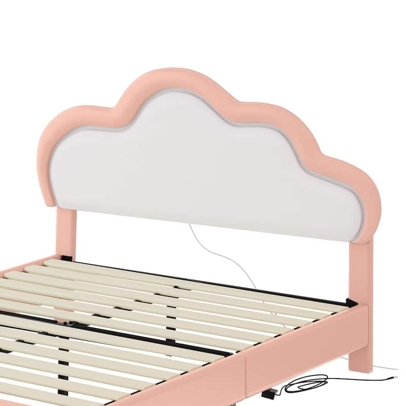 Moasis PU Adjustable Cloud Headboard Bed Frame Platform with LED