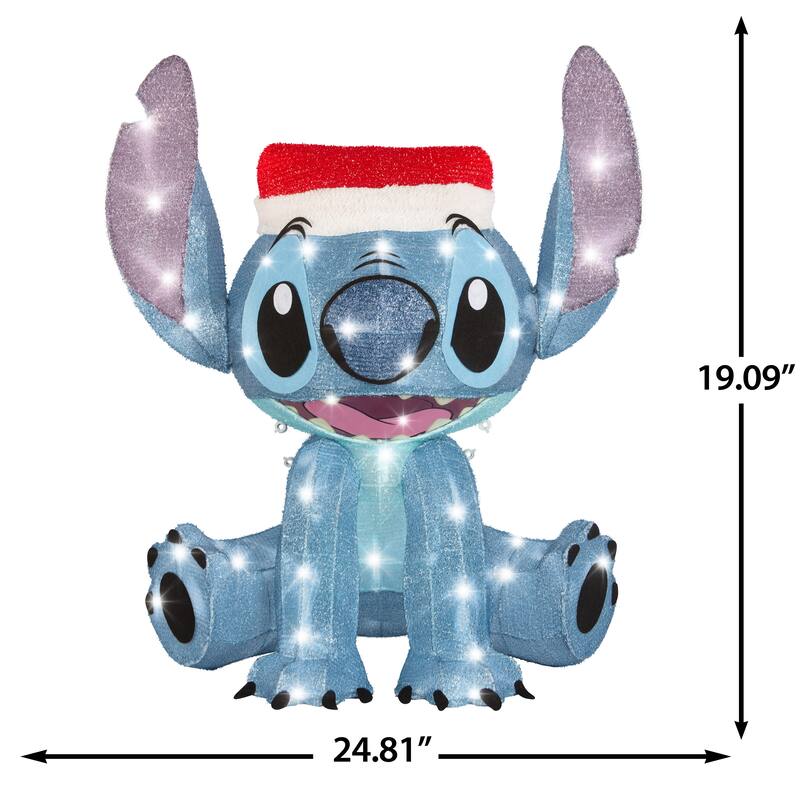 3D Holiday Lighted Tinsel Sculpture-Stitch w/Santa Hat-28"-Disney