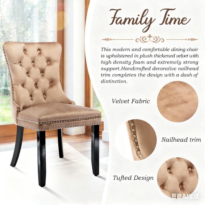 High-end Tufted Velvet Upholstered Nailhead Dining Chair Set of 6