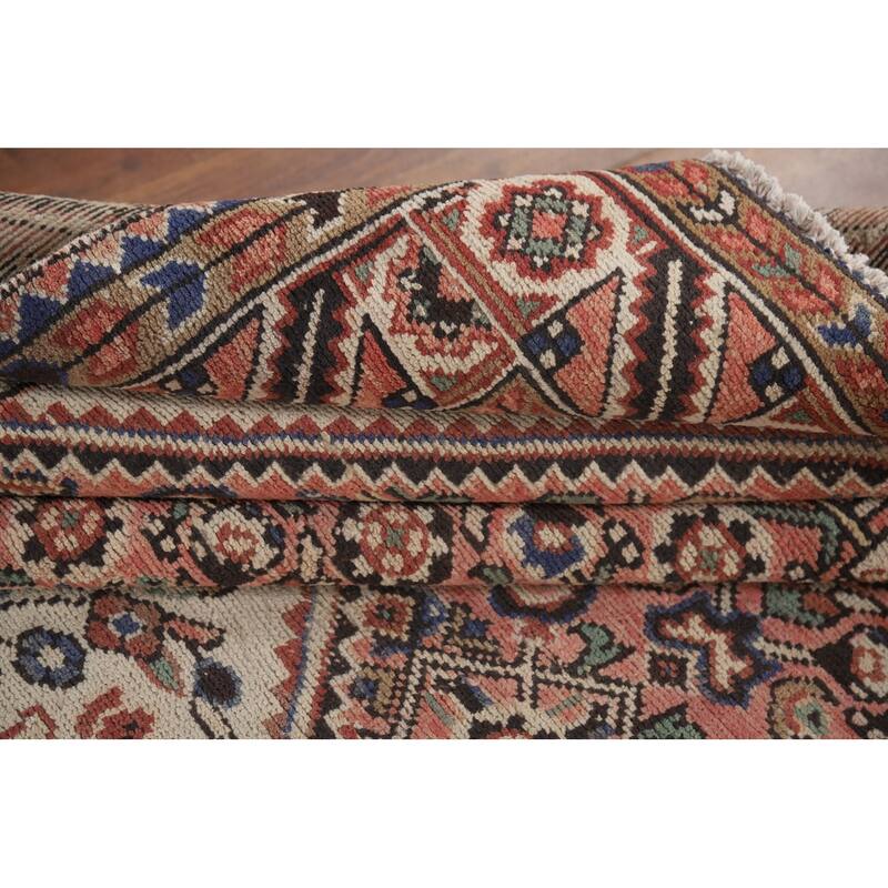 Geometric Pink Hamedan Vintage Persian Area Rug Handmade Wool Carpet - 7'5" x 10'4"