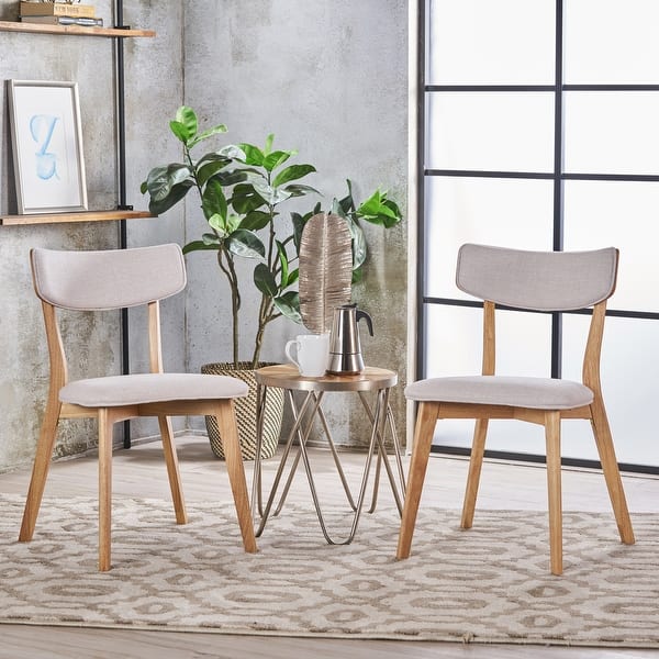 slide 2 of 3, Christopher Knight Home-Chazz Mid-Century Modern Upholstered Rubberwood Dining Chairs (Set of 2/4) 2-Piece - Light Beige + Natural Oak
