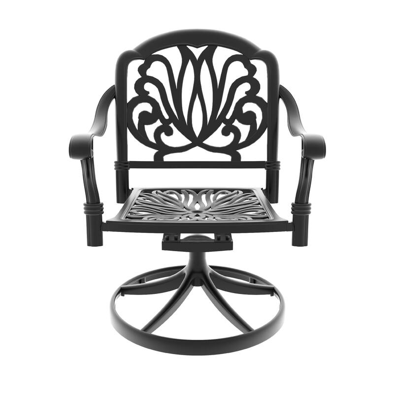 5-Pcs Outdoor Patio Dining Set, All-Weather Cast Aluminum Furniture Set with 4 Swivel Chairs, Round Table with Umbrella Hole