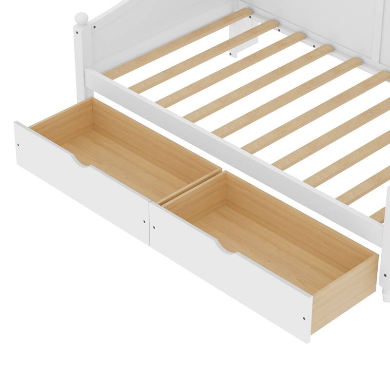 Twin Daybed with Storage Drawers and Headboard Shelving Wooden Frame