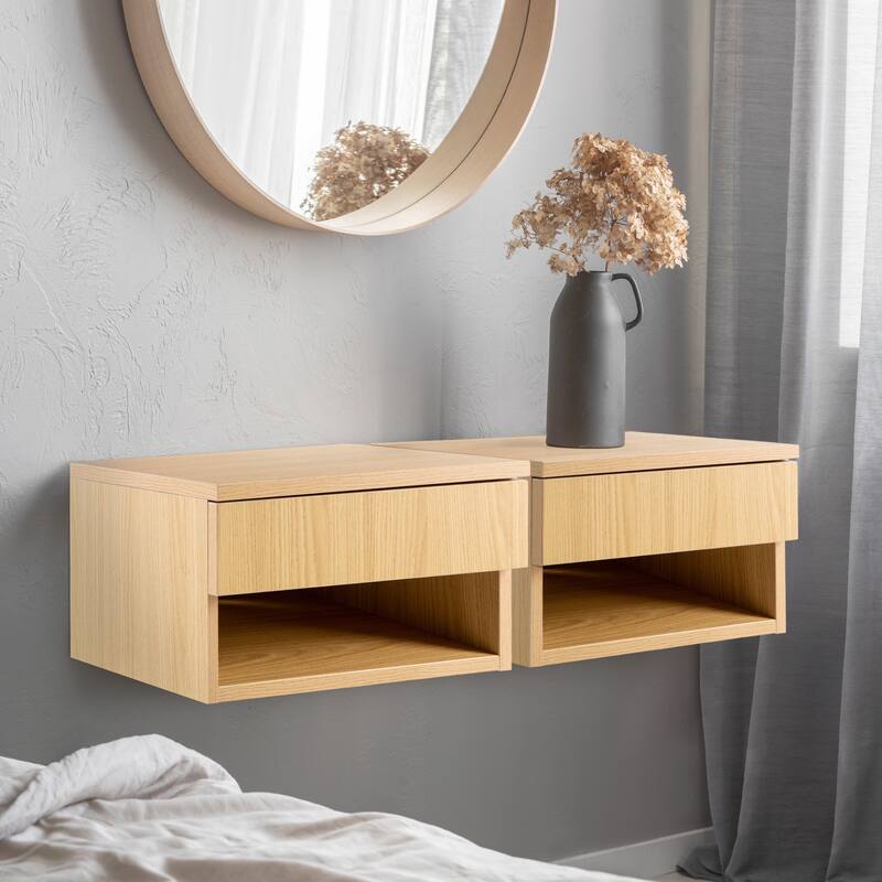 Celerie 15.71" Mid-Century Modern Floating Wall Mounted Nightstand with Soft-Close Drawer and Cable Hole, by JONATHAN Y