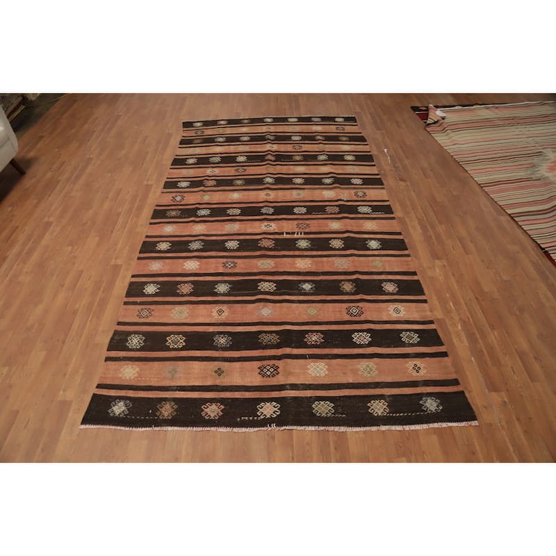 Hand Woven Oriental 100% Wool Carpet Southwestern Tribal Oranges & Rust Kilim Area Rug - 11' 6'' X 5' 11''