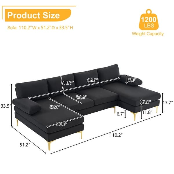 dimension image slide 0 of 3, U-Shaped 4-Seat Indoor Sectional Sofa