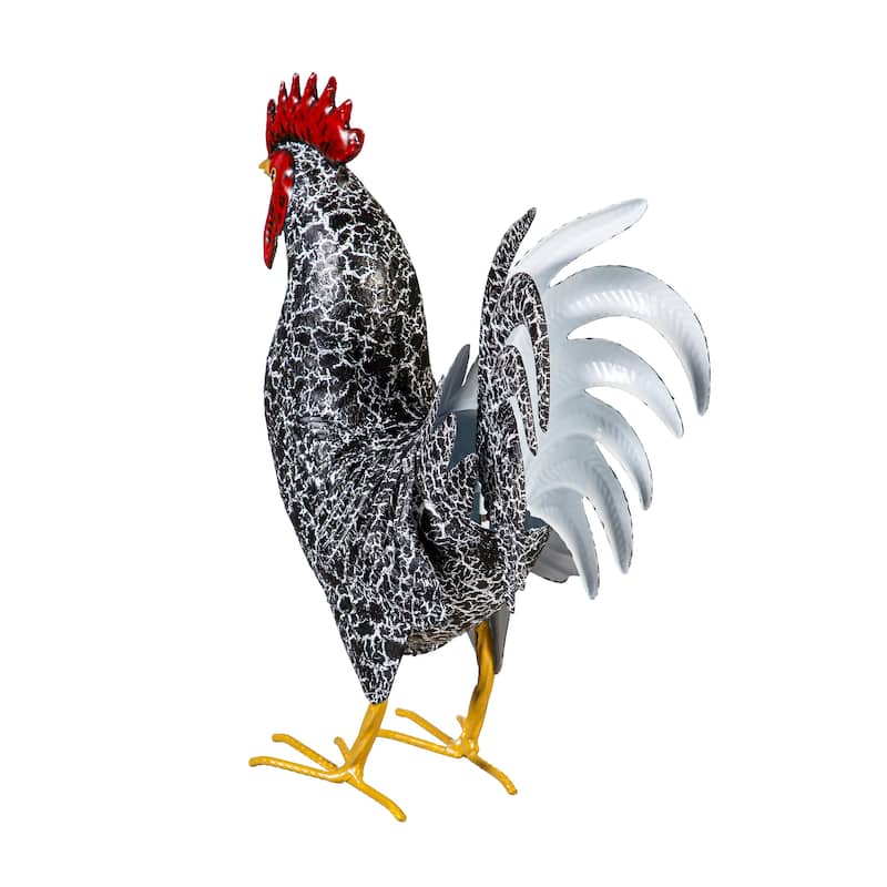 14" Metal Rooster With Feathers Statue