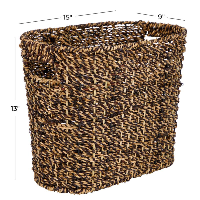 Seagrass Handmade Woven Single Slot Magazine Holder with Light Brown Accents - Brown - Roche River Decor - 9"W x 15"L x 13"H