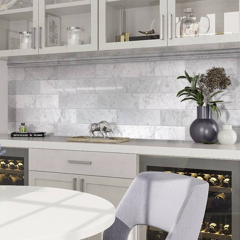 Apollo tile 2 x 12 Grandis Polished White Bianco Carrara Marble Tile (1.67 sq ft/case) - 10 Pack