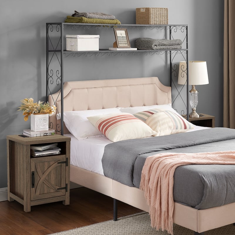 Walnut Barn Door Sofa End Table Nightstand Bedside Table with Storage Shelf