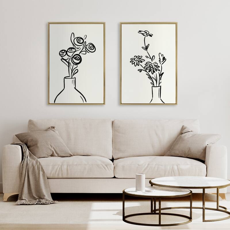 Kate and Laurel Sylvie Flowers Canvas Set by The Creative Bunch Studio