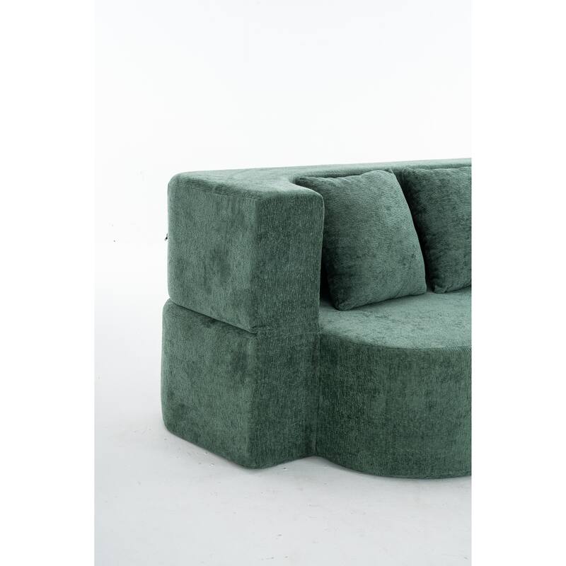 3-Seater Convertible Sofa Bed, Chenille Fabric Sleeper Sofa, High-Density Sponge Daybed, No Assembly Required