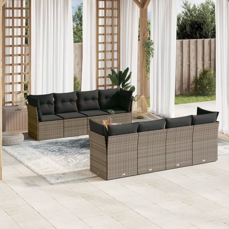 vidaXL Patio Sofa Set with Cushions Outdoor Furniture 9 Piece Poly Rattan - 21.7 x 21.7 x 14.6 - Grey