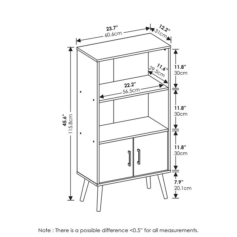 Furinno Claude Mid Century Style Accent Storage Shelves with Wood Legs