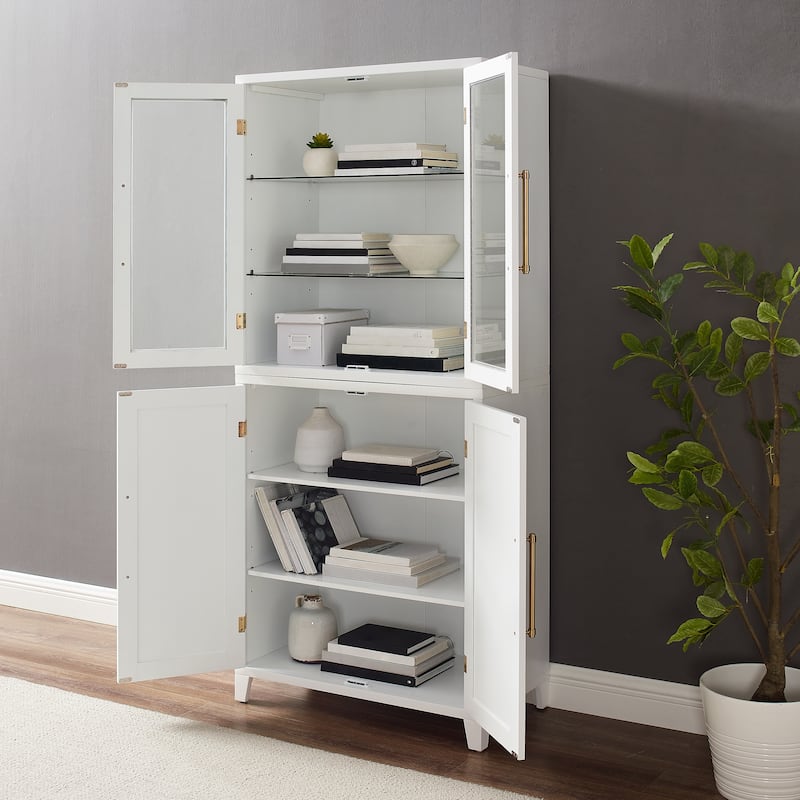 Crosley Roarke Pantry Storage Cabinet With Glass Door Hutch