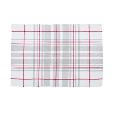 Sentiment Red White and Gray Plaid Woven Placemat Set of 6 - Set of 6