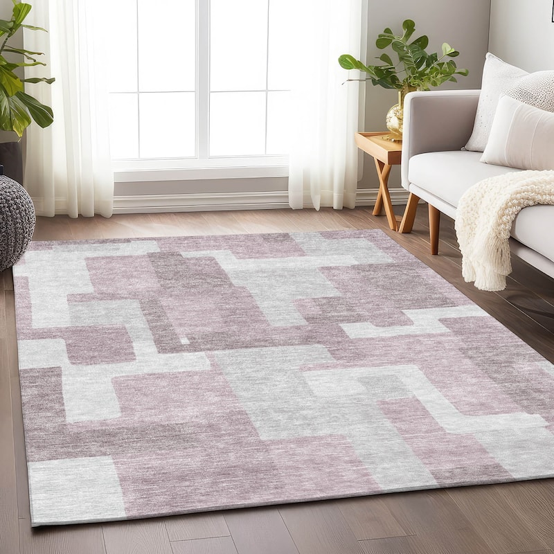 Premium Washable Super Soft Modern Geo Mayfield Rug - Blush - 8' x 10' - Rectangle