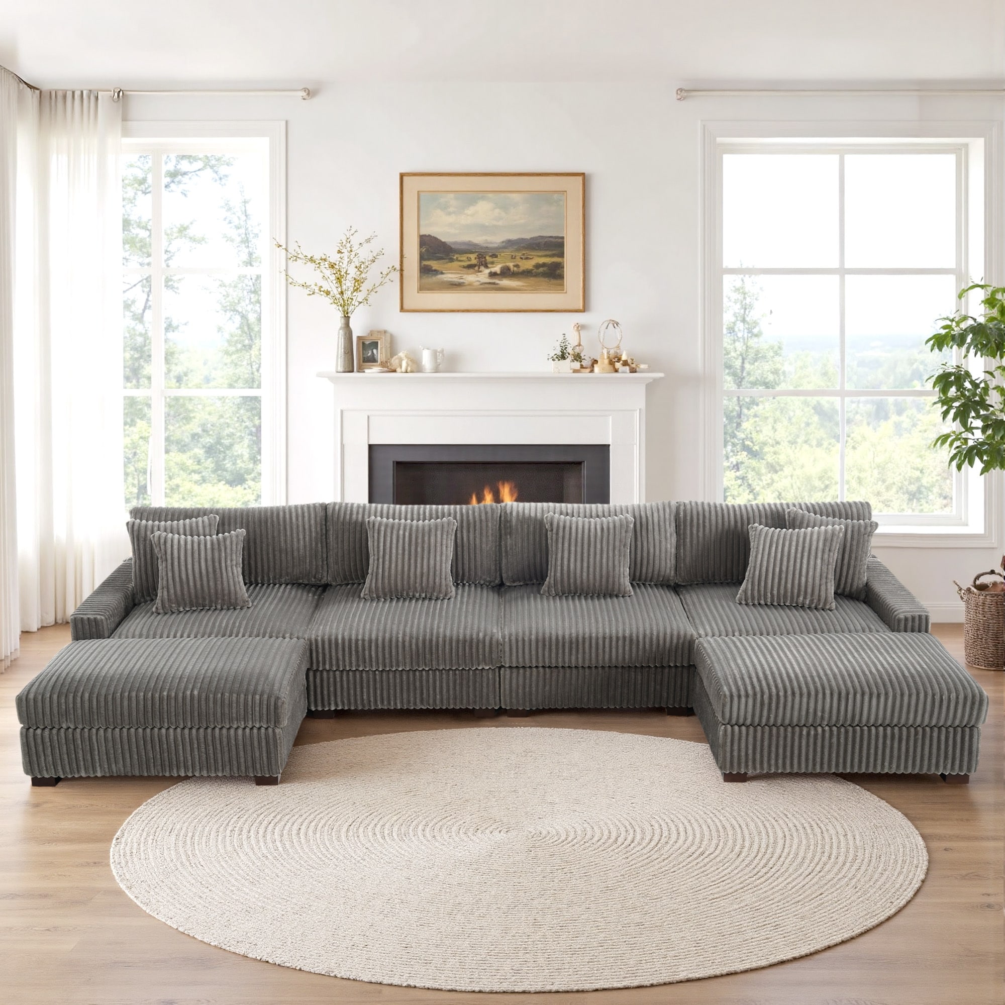Anne 150" W Upholstered Plush Corduroy Modular Sectional Sofa