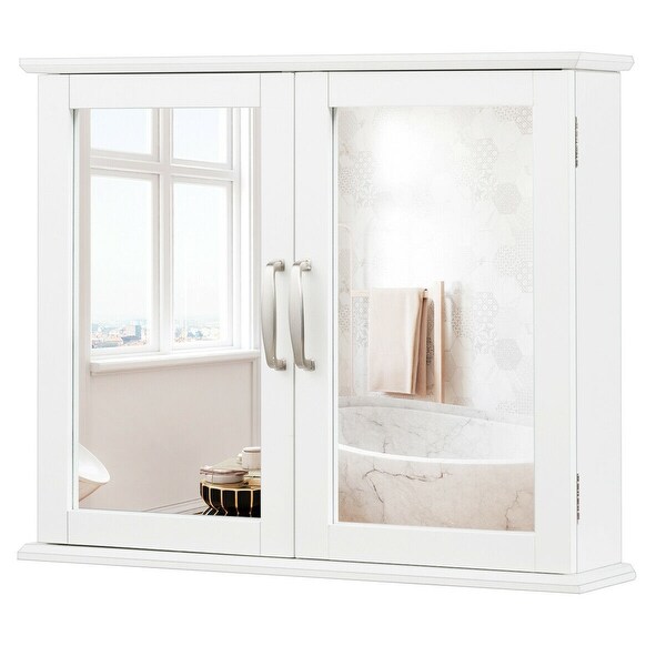 Gymax Bathroom Medicine Cabinet 2-Tier Wall-Mounted Mirror ...