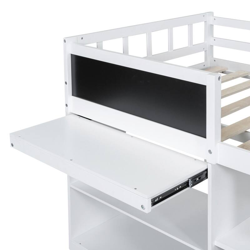 Twin Size Low Loft Bed with Rolling Desk and Storage Drawers