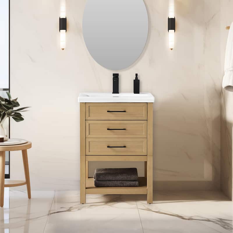 Sudio Design Oliver 24" Single Bathroom Vanity - 24" Single Sink - Light Oak