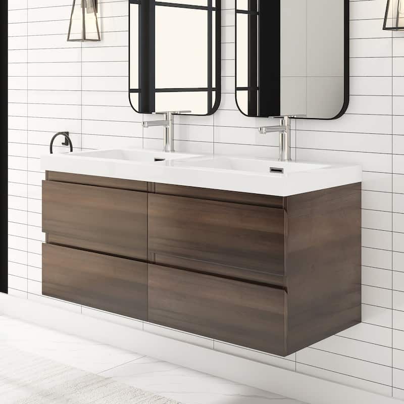 Angela 47 in.W x 19.5 in.D x 20.5 in.H Wall-Mounted Bath Vanity with White Cultured Marble Top