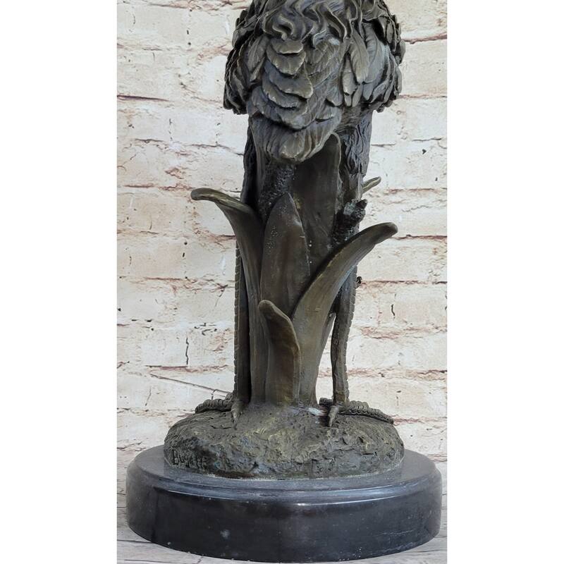 Heron Egret Water Bird Crane Bronze Metal Statue Sculpture Signed Art Marble Base