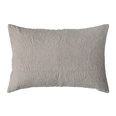 Cotton Lumbar Pillow with Embroidered Paisley Pattern