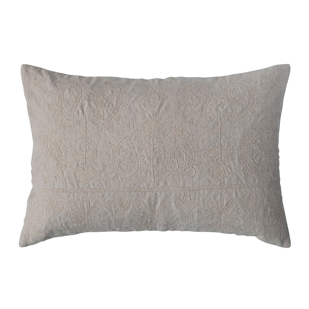 Cotton Lumbar Pillow with Embroidered Paisley Pattern