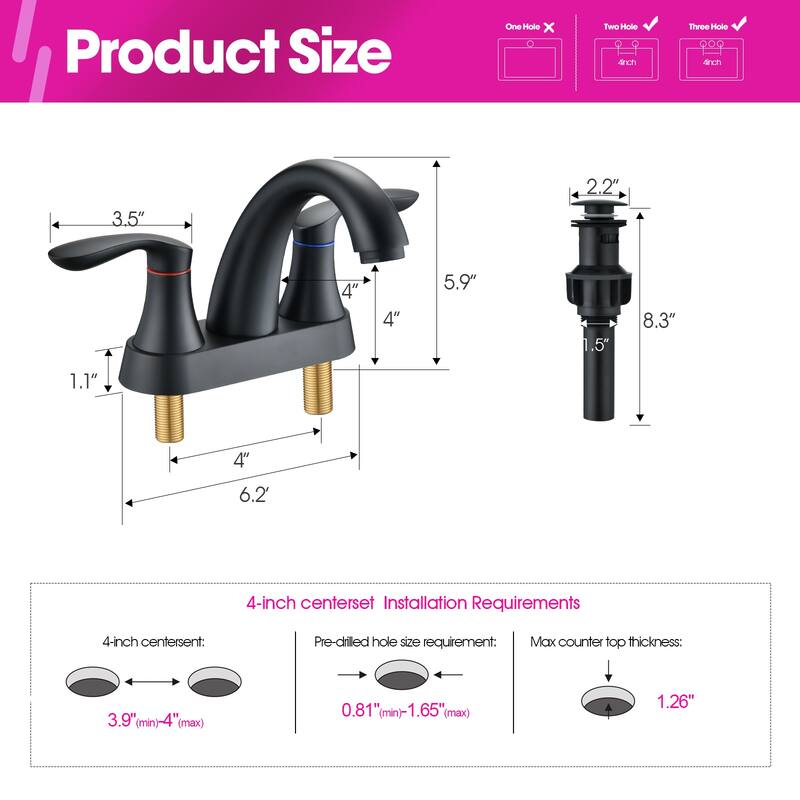 PROOX 2 Hole 4"centerest Bathroom Faucet with Pop up Dran assembly