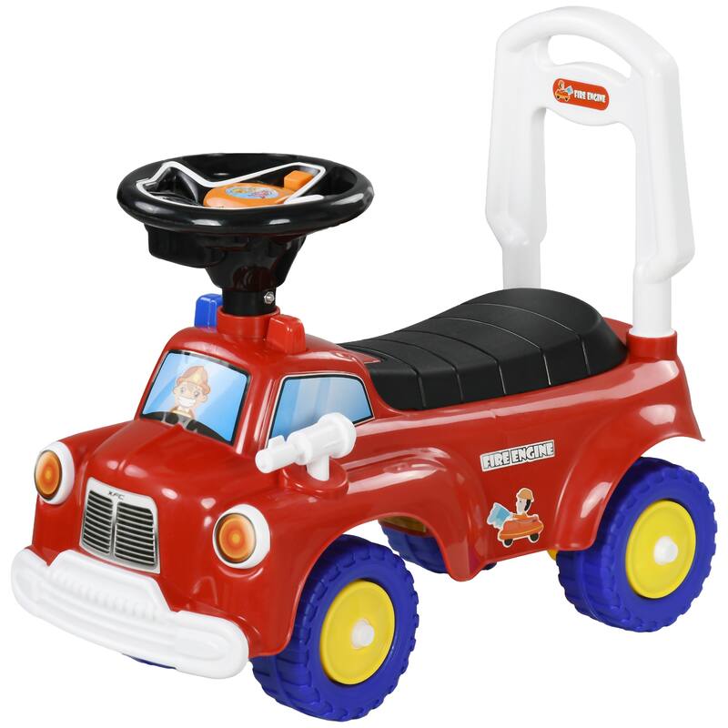 Ride-On Fire Truck for Toddlers, Foot-Powered with Lights & Music, Safe Design - Red