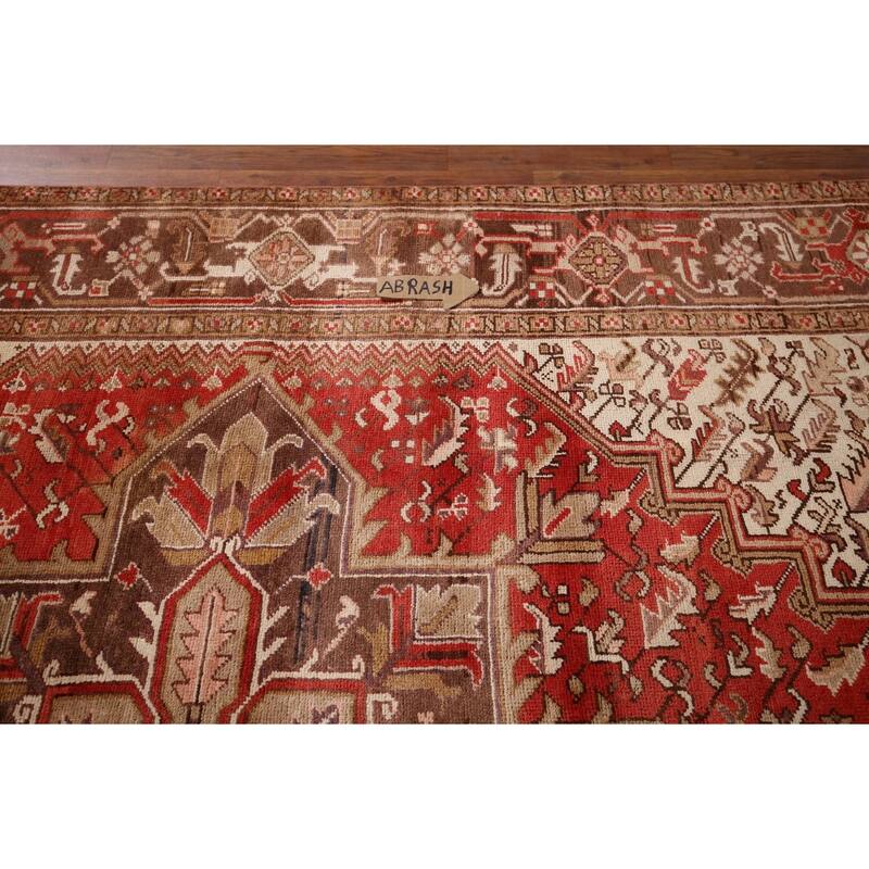 Geometric Red Heriz Persian Vintage Area Rug Handmade Wool Carpet - 6'11"x 9'10"