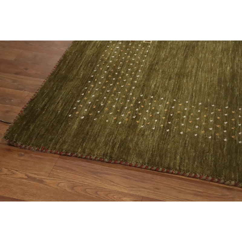 Hand Knotted Oriental 100% Wool Carpet Tribal Animal Pictorial Green Gabbeh Area Rug - 5' 11'' X 5' 10''