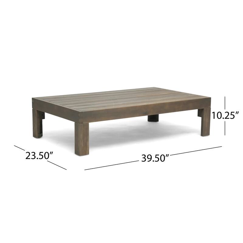 3 Piece Outdoor L-Shape Sofa Set, All-Weather Acacia Wood Conversation Furniture Set with Ottoman and Coffee Table