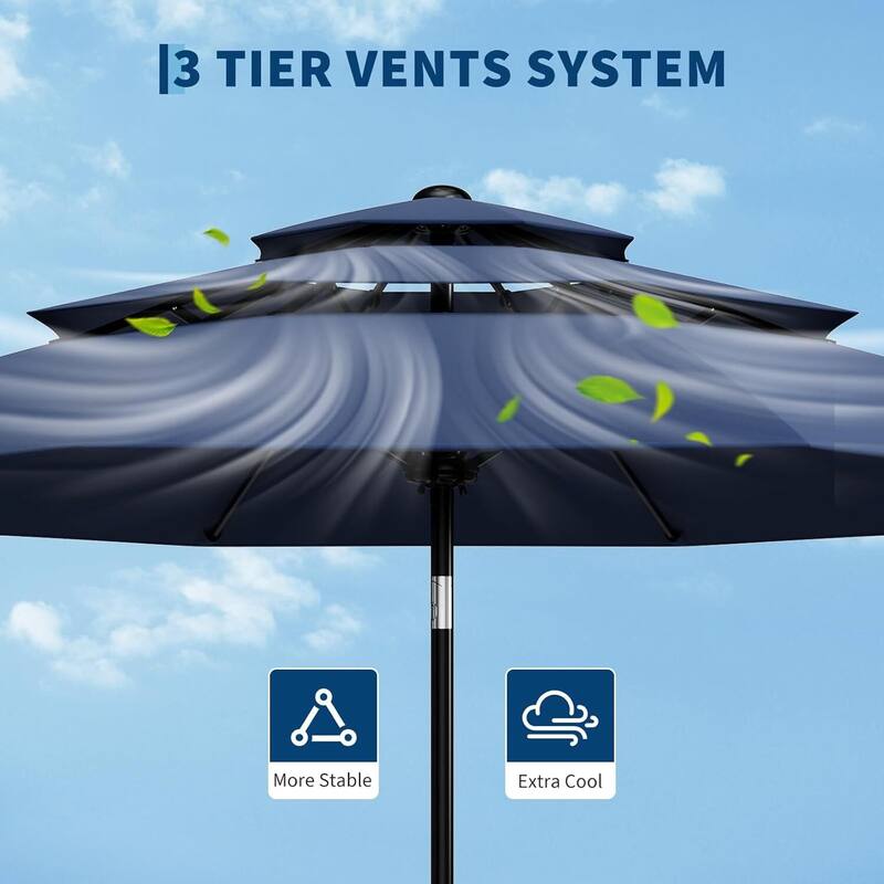 3-Tier 10Ft Patio Umbrella, Easy Crank and Push Button Tilt for Pool, Deck, Yard, Garden (No Base)