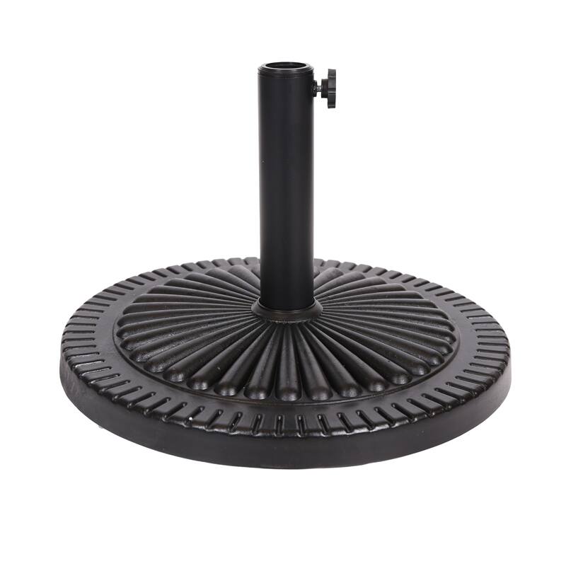 Roomfitters Black Rock Resin Outdoor Umbrella Base with Molded Details, Weather Resistant Stand, Black - Black