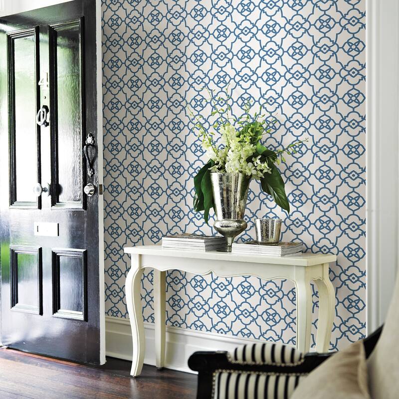 A-Street Prints Atrium Blue Trellis Wallpaper