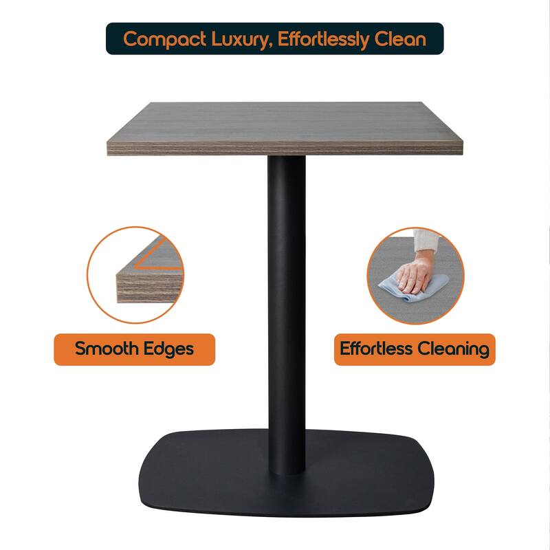 Vail Square Dining Table with 24 in. MDF Tabletop in Black Stainless Steel Square Base Accent Kitchen Table