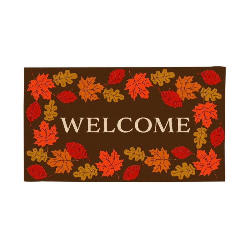 Orange and Brown 18 in. x 30 in. PVC Harvest Welcome Door Mat