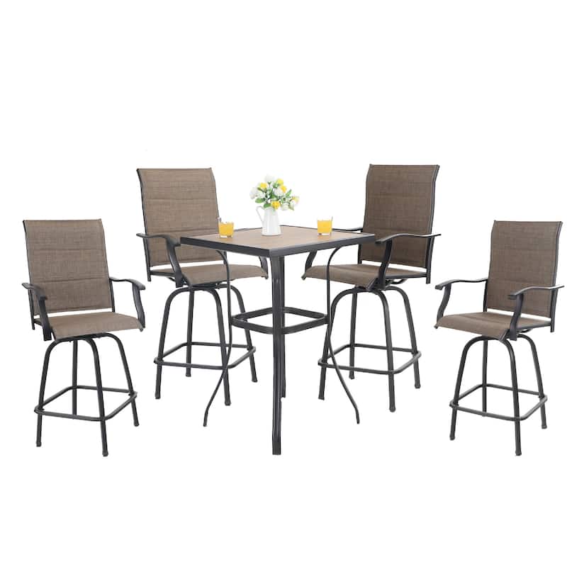 5-Piece All-Weather Swivel Outdoor Dining Set with 4 bar stools
