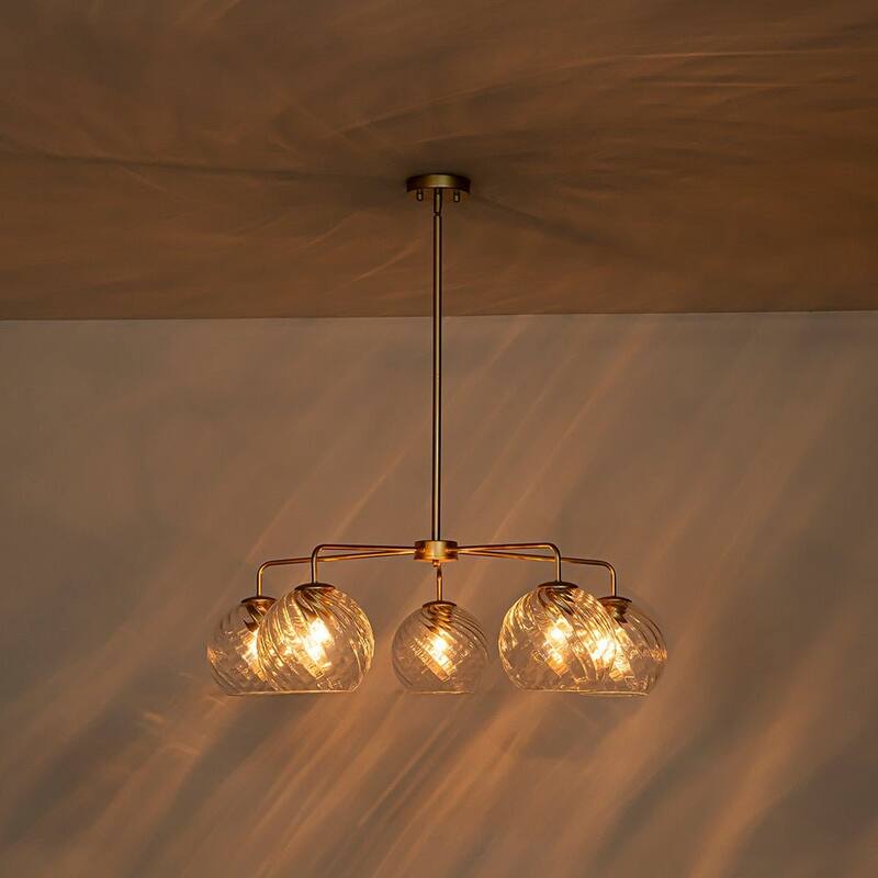 5-Light Blue Swirled Glass Globe Bubble Round Chandelier 35in