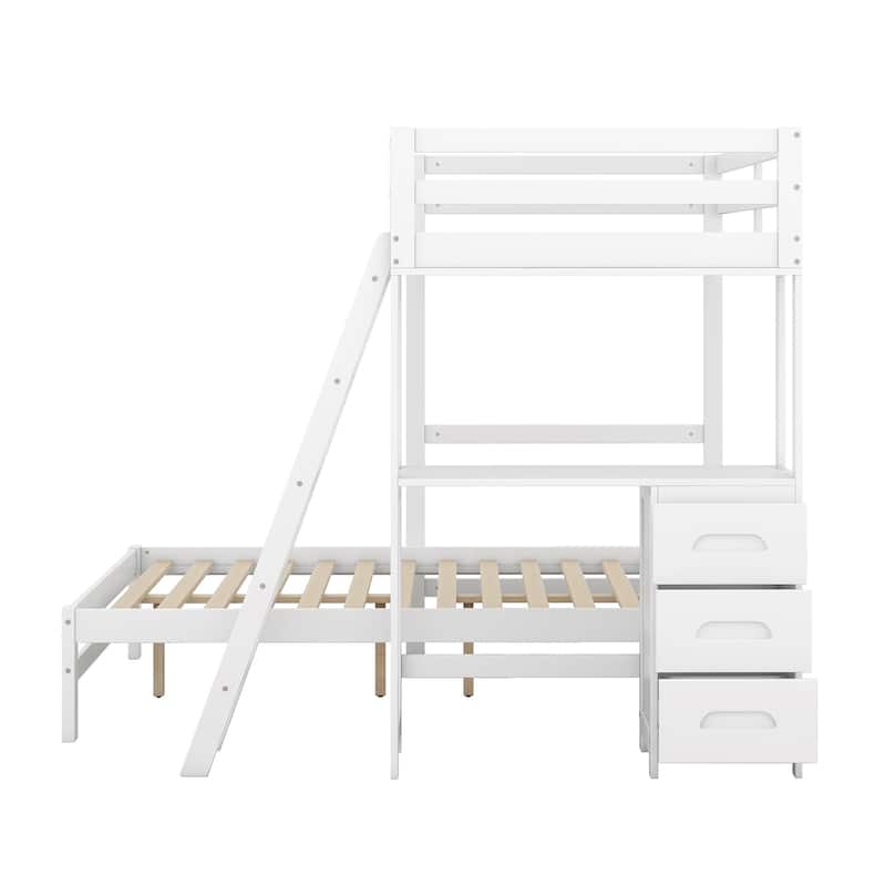 Space-Saving Twin Over Full Bunk Bed with Desk and Three Drawers